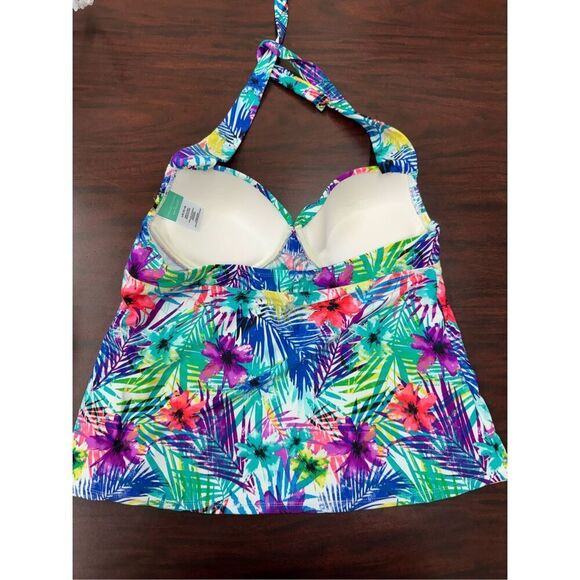 Collections By Catalina Halter Floral Tankini Swim Top Size Large - Picture 2 of 4